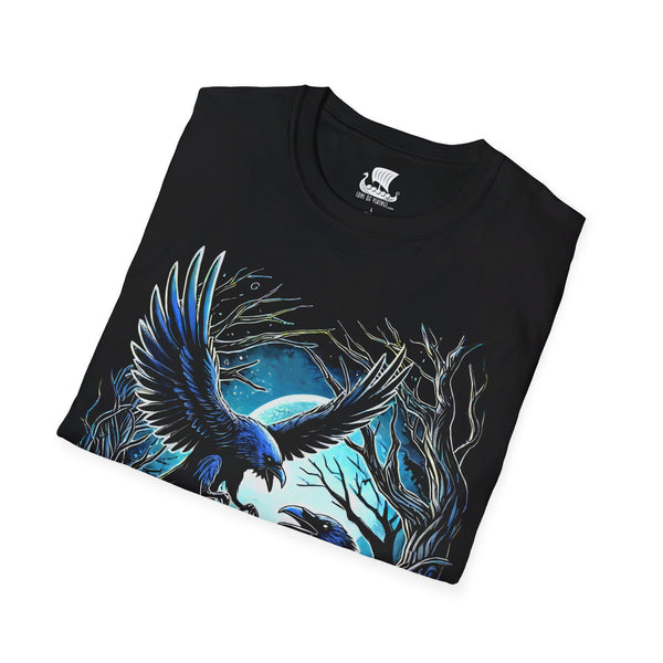 Viking Graphic Black T-Shirt Short Sleeve - Norse Myth Rune Odin Raven Tattoo Design Athletic Gym Tee