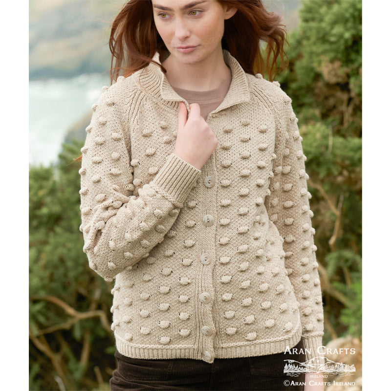 Irish Popcorn Stitch Cardigan Sweater