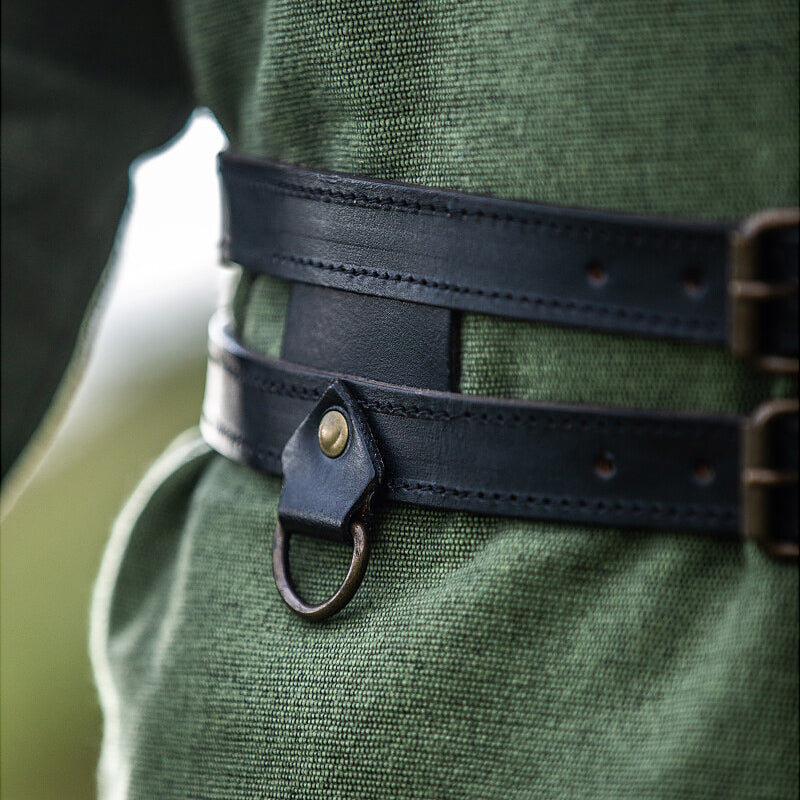 Black Leather Double Wide Belt