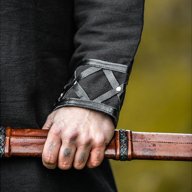 Black Leather Enhanced Medieval Tunic - Cotton