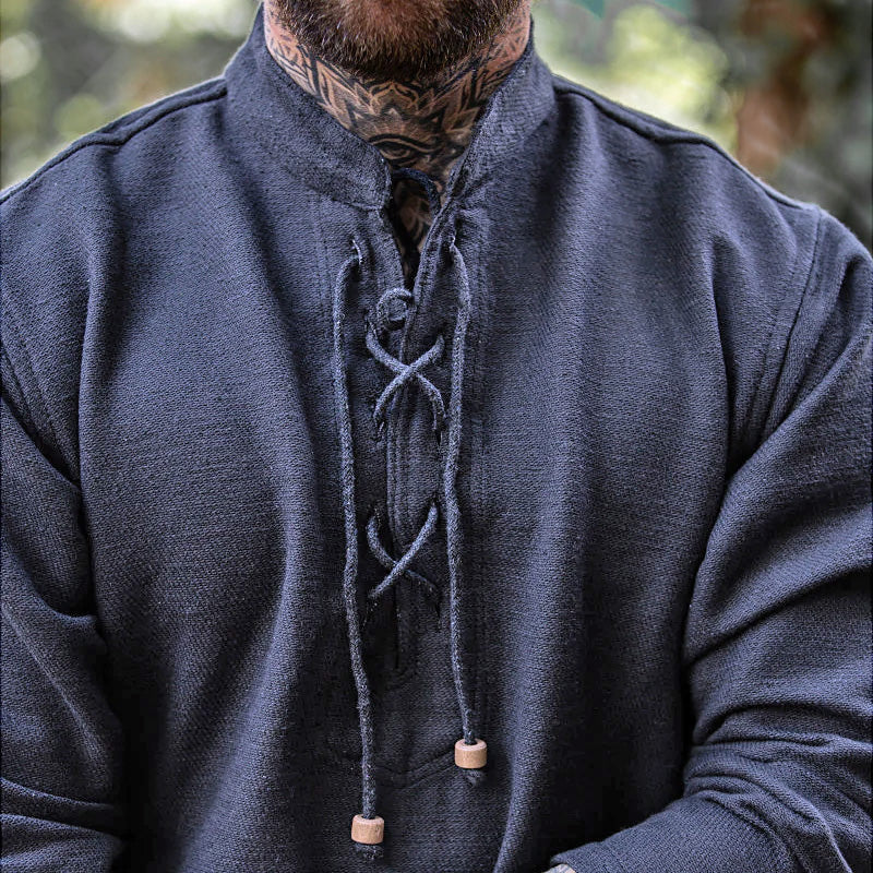 Black Straight Cut Medieval Shirt - Thick Cotton