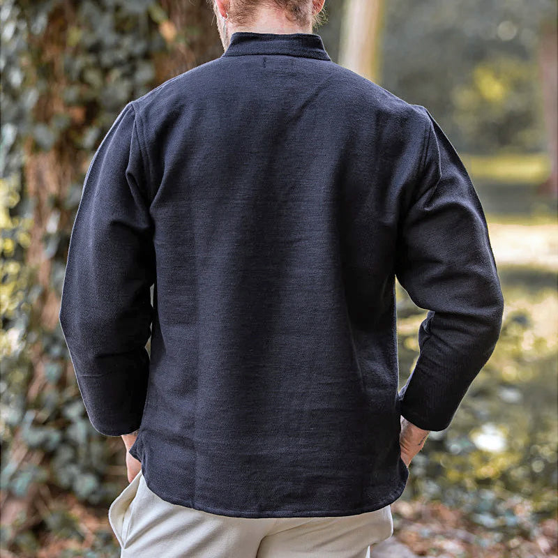 Black Straight Cut Medieval Shirt - Thick Cotton