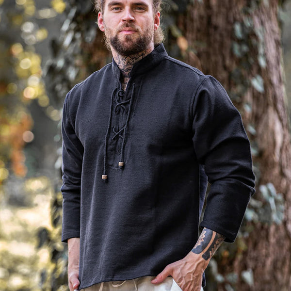 Black Straight Cut Medieval Shirt - Thick Cotton