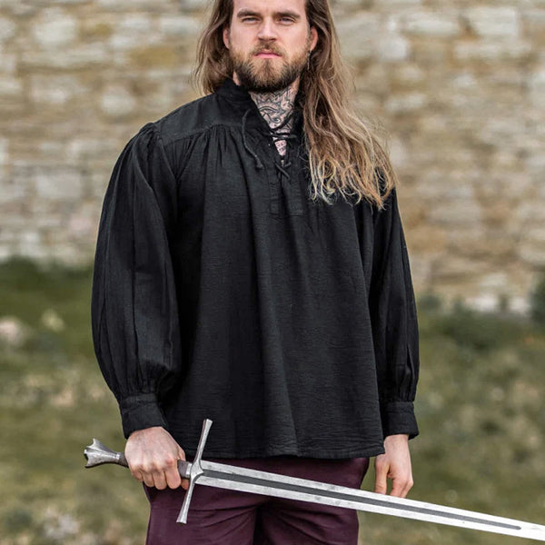 Black Wide Cut Medieval Shirt - Soft Cotton
