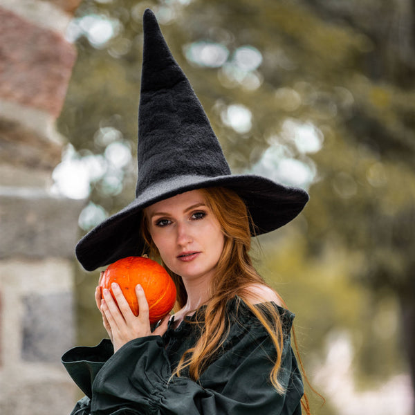 Unisex Halloween Wizard Witch Top Hat - Big Brim Wool Costume Cap (One Size)