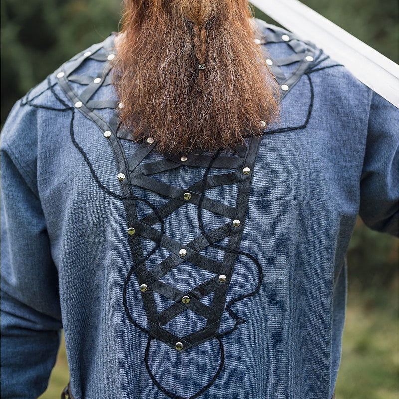 Blue Leather Enhanced Medieval Tunic - Cotton