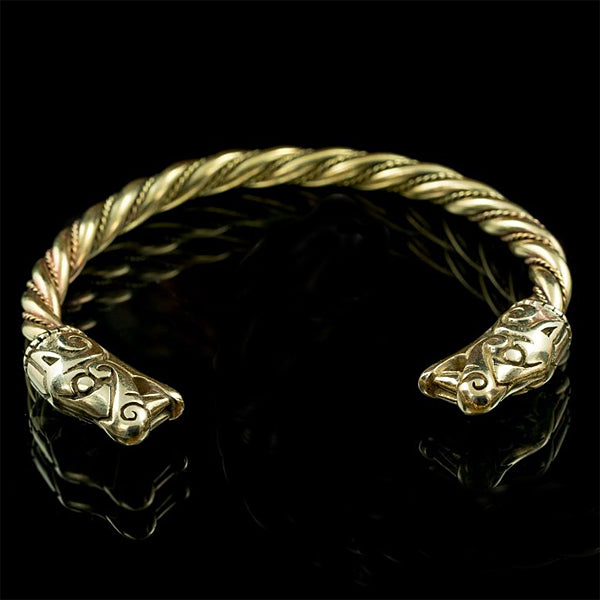 Viking Bracelet Solid Bronze Fenrir Wolf Heads Arm Ring – Sons