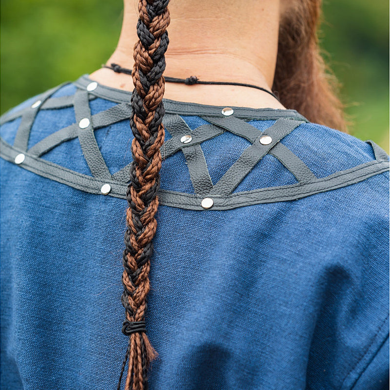 Dark Blue Leather Enhanced Medieval Tunic - Cotton