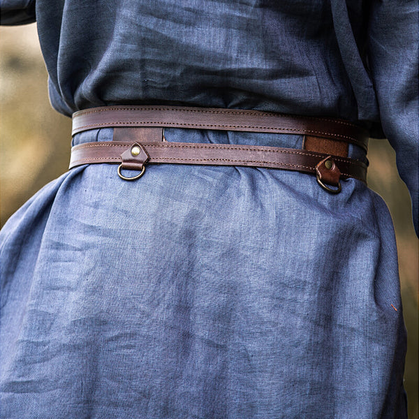 小物 visvim DOUBLE RING BELT BROWN 34 Dark Brown Leather Double Wide Belt | Medieval Warrior Belts