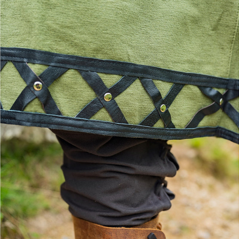 Green Leather Enhanced Medieval Tunic - Cotton