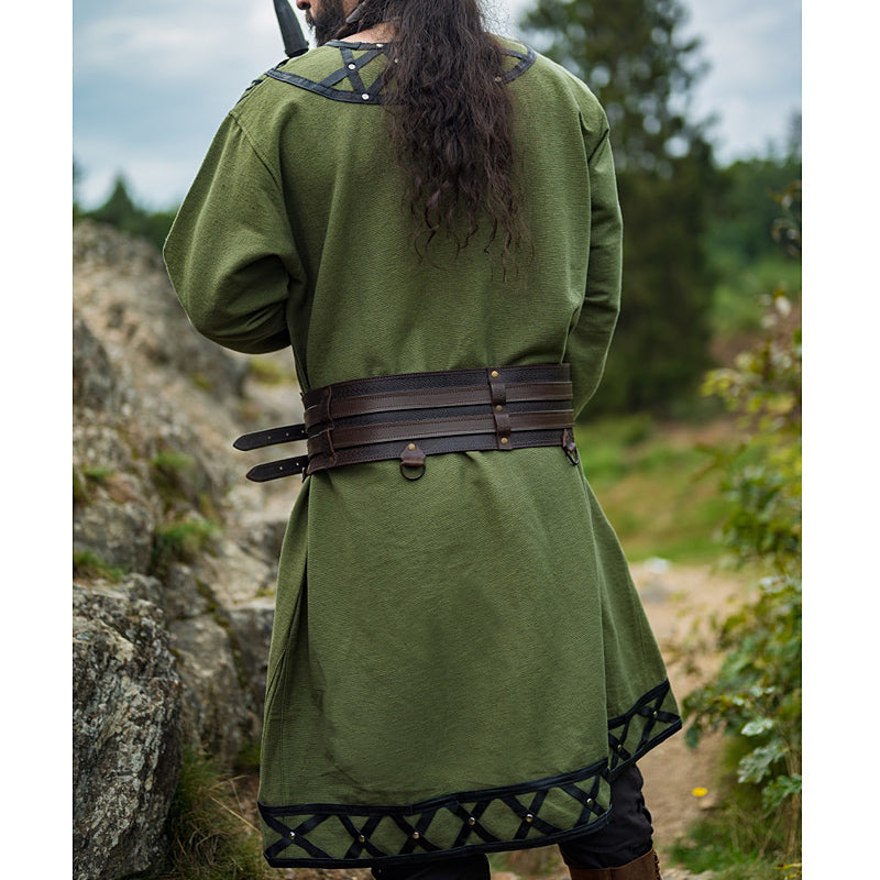 Green Leather Enhanced Medieval Tunic - Cotton