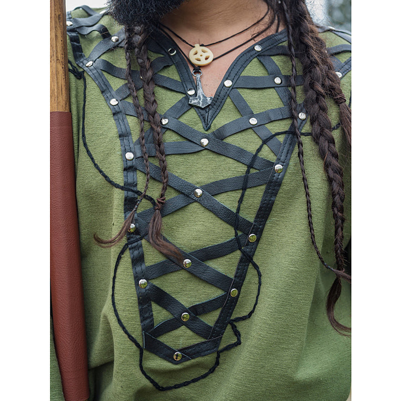 Green Leather Enhanced Medieval Tunic - Cotton