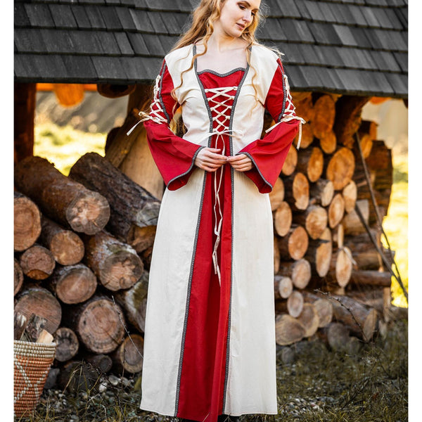 open lace back dress Women's Amalia Medieval Dress - Natural/Red, Size: X-Large