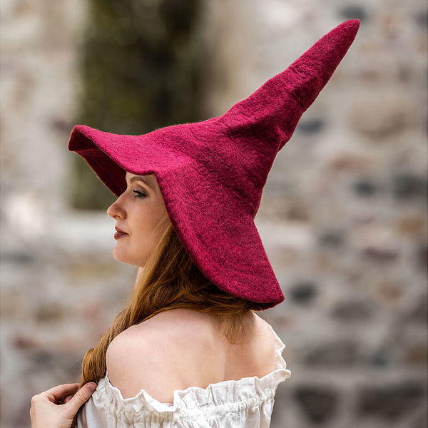 Red Pointy Witch Hat with Brim Wool Vintage Wizard Hats – Sons