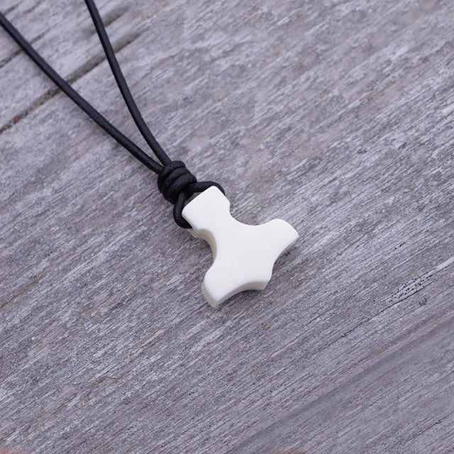 Small Handmade Mjolnir Necklace - Bone