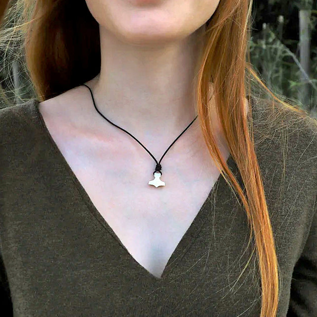 Small Handmade Mjolnir Necklace - Bone
