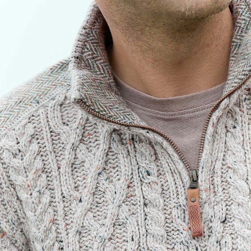 Irish Half Zip Sweater w/ Tweed Patch
