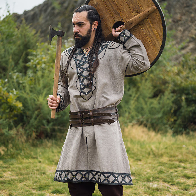 Tan Leather Enhanced Medieval Tunic - Cotton