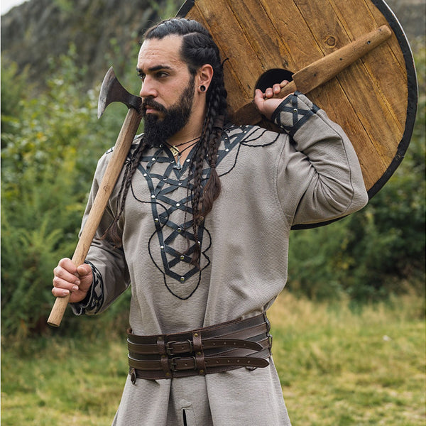 Tan Leather Enhanced Medieval Tunic - Cotton