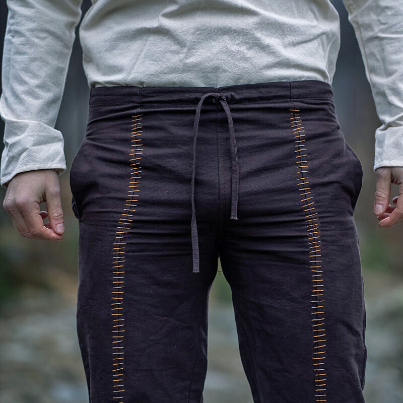 Dark Brown Embroidered Pants - Cotton