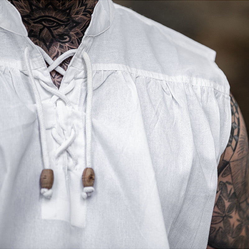 White Sleeveless Medieval Shirt - Cotton