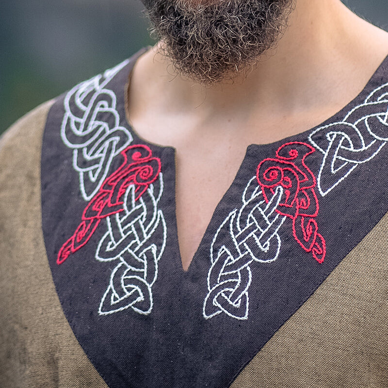 Sand and Gray Tunic w/ Embroidery - Cotton