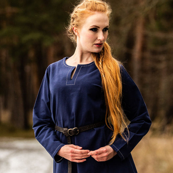 Blue Viking Dress / Underdress with Stitching | Viking Dresses