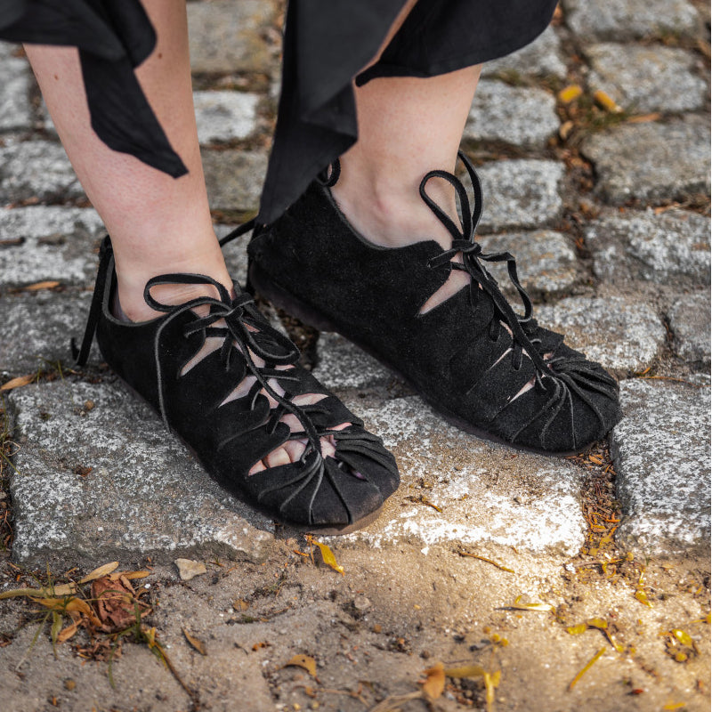 Black Suede Medieval Sandals