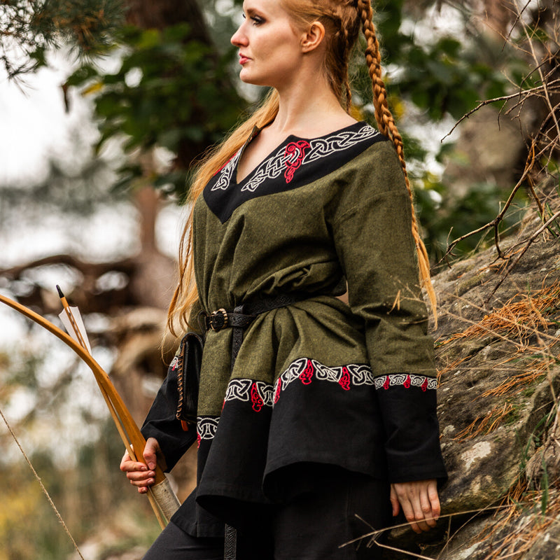 Green and Black Tunic w/ Embroidery - Cotton