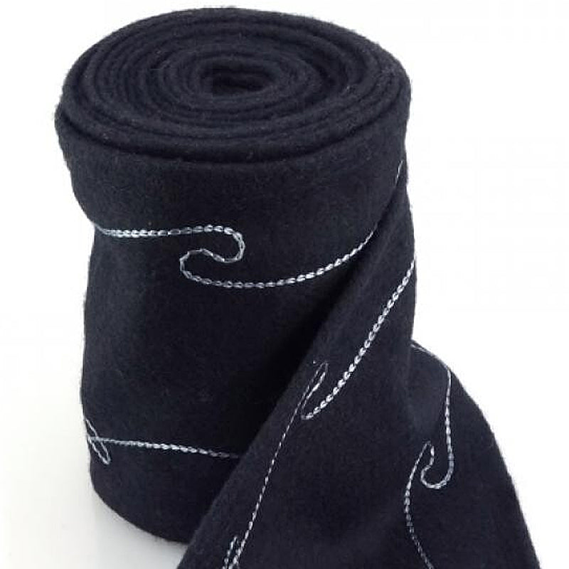 Black Embroidered Leg Wraps - Wool