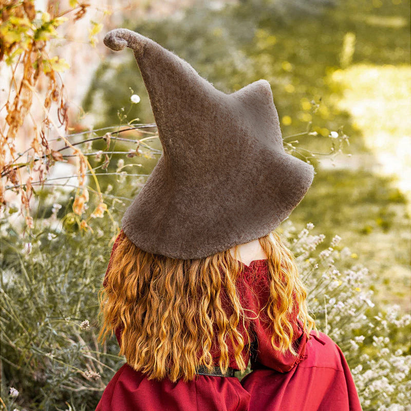 Brown Witch Hat w/ Curly Tip - Wool