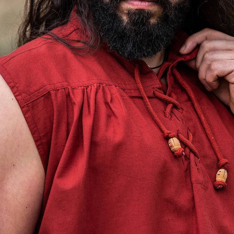 Red Sleeveless Medieval Shirt - Cotton