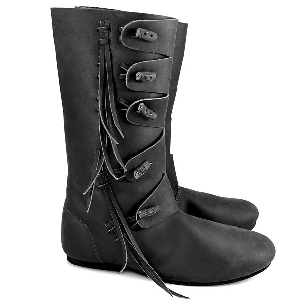 Black Leather High Viking Boots