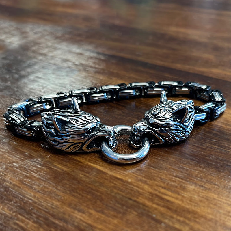 Odin's Wolves Bracelet - Silver & Black