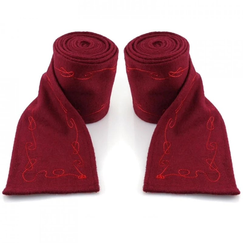 Red Embroidered Leg Wraps - Wool