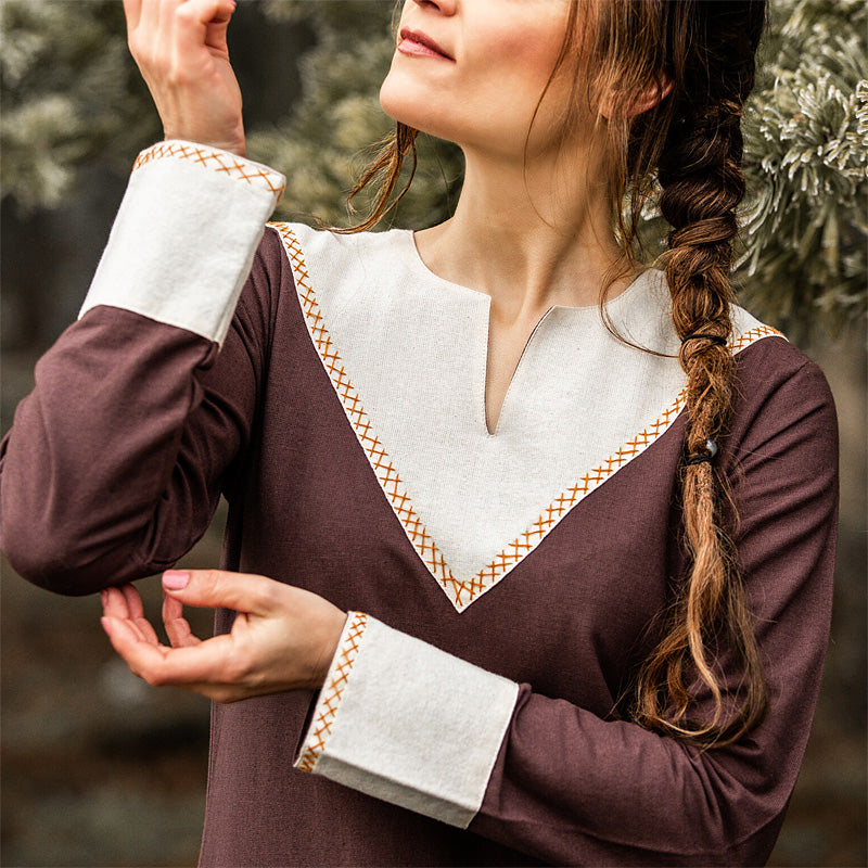 Brown and Beige Dress - Cotton