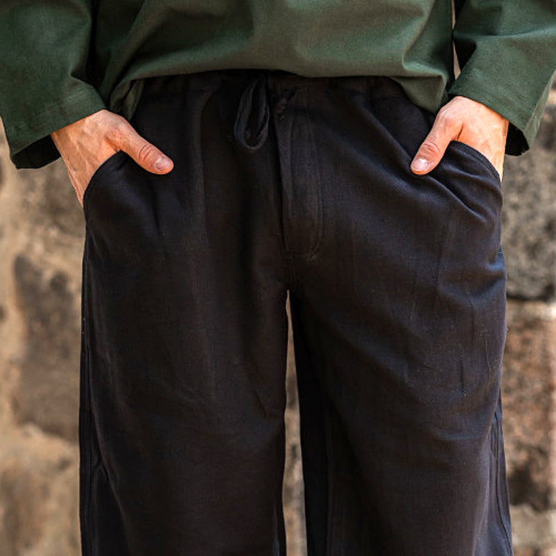 Black Wide Cut Medieval Pants - Cotton
