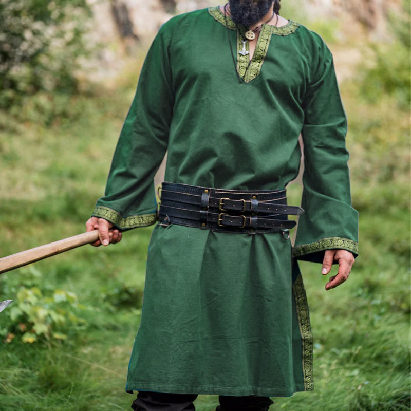 Green Long Sleeve Tunic w/ Trim - Cotton