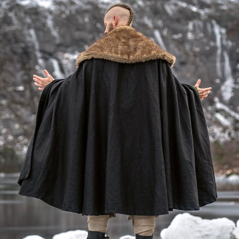 Black Cape w/ Faux Fur - Wool