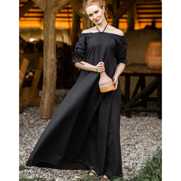 Black Short Sleeve Medieval Dress - Cotton | LARP / Renaissance Sons of Vikings Black Short Sleeve Medieval Dress - Cotton | LARP / Renaissance Sons of Vikings
