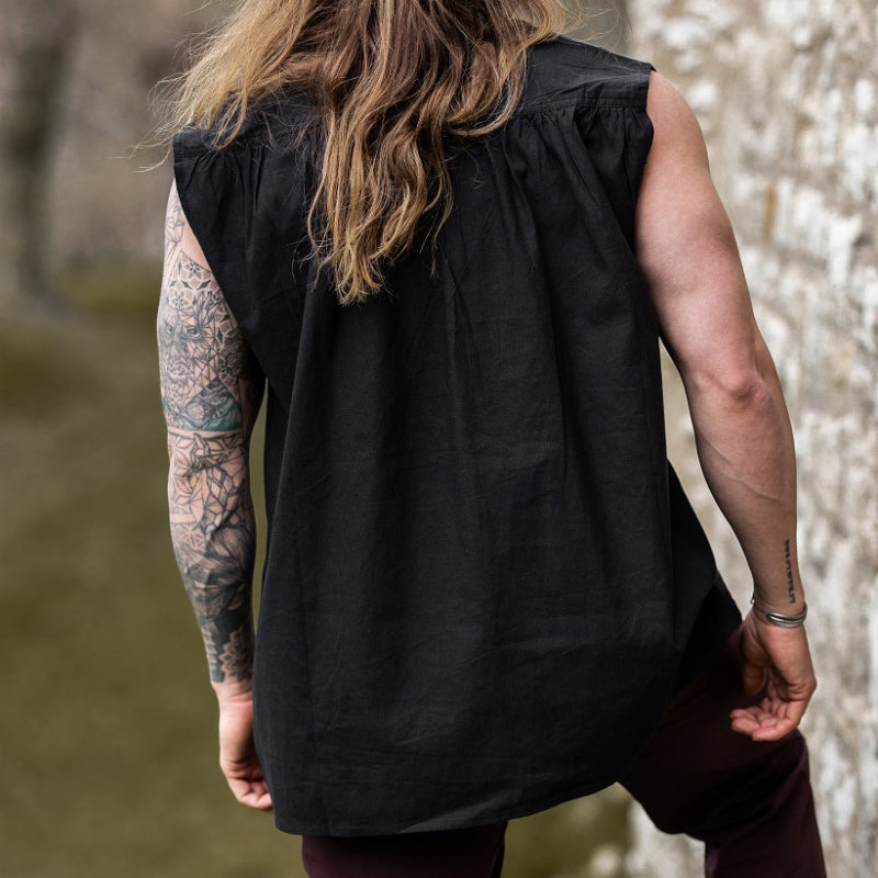 Black Sleeveless Medieval Shirt - Cotton