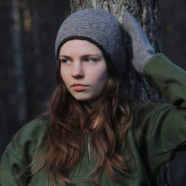 Grey Nailbinding Hat / Cap - Wool