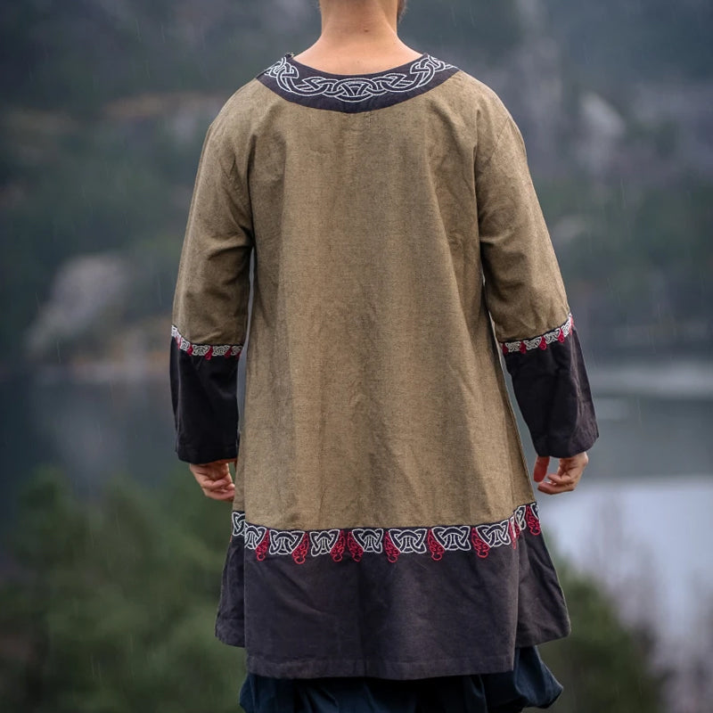 Sand and Gray Tunic w/ Embroidery - Cotton