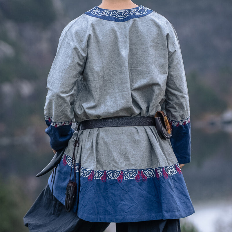 Gray and Blue Tunic w/ Embroidery - Cotton