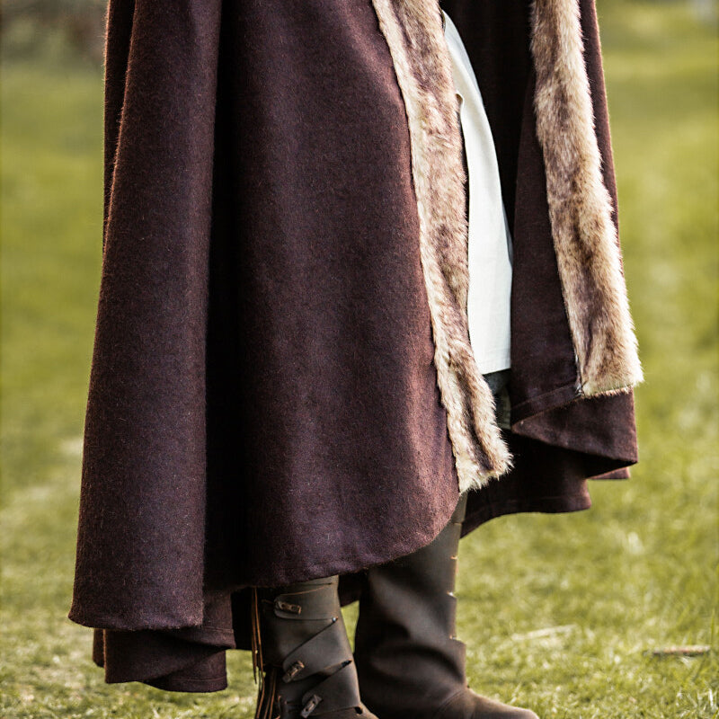 Brown Hooded Cape w/ Faux Fur - Wool