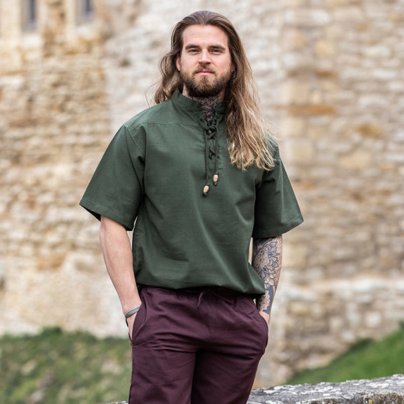 Green Short Sleeved Medieval Shirt - Soft Cotton