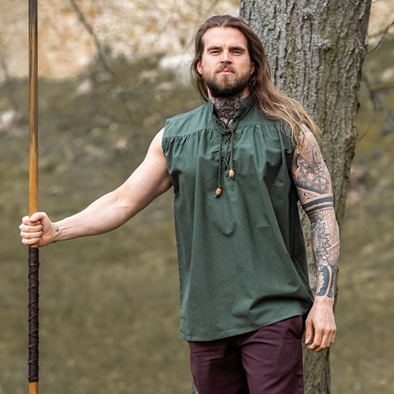 Green Sleeveless Medieval Shirt - Cotton