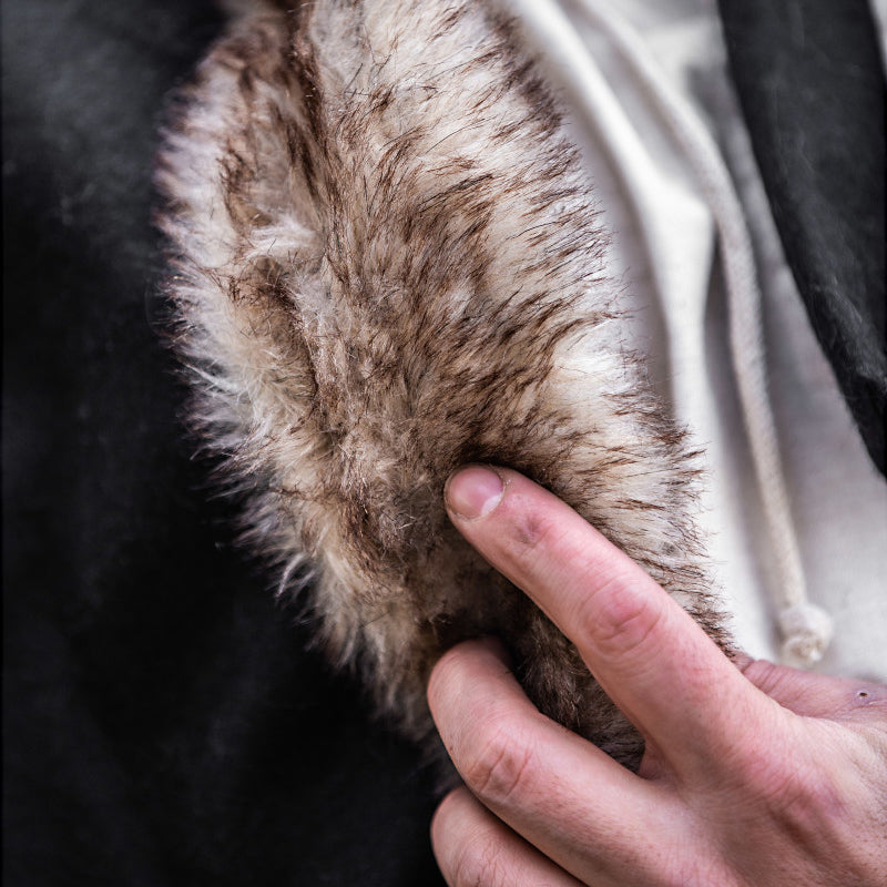 Black Hooded Cape w/ Faux Fur - Wool