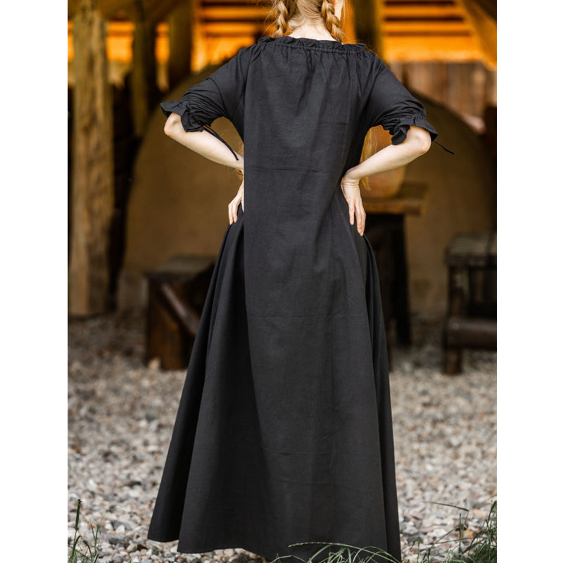 Black Short Sleeve Medieval Dress - Cotton