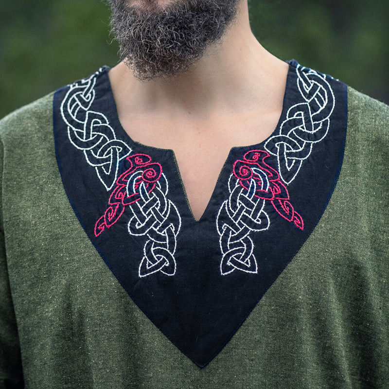Green and Black Tunic w/ Embroidery - Cotton